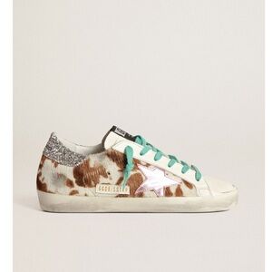 Golden Goose Limited Edition Cow Print Superstars With Glittery Heel Tab - Sz 37